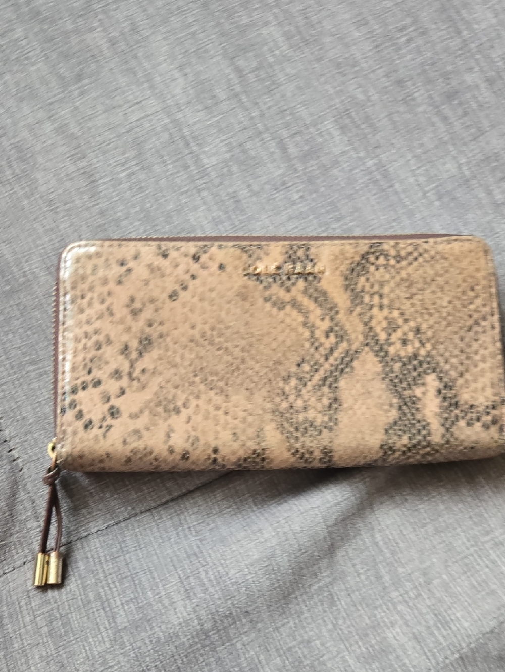Cole Haan Snake-Print Zip Wallet in Tan and Brown
